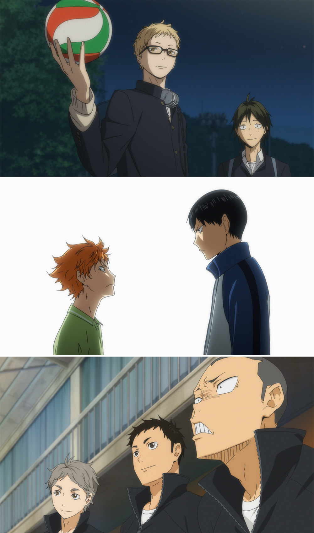 First-season montage showing Hinata and Kageyama facing one another, the Karasuno team, and the gym; official season 1 recap artwork